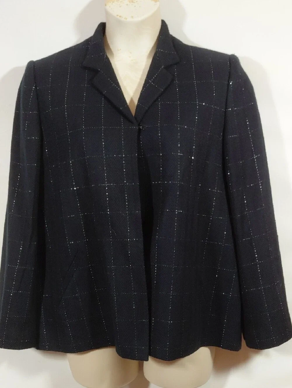 George Simonton Black Metallic Thread Windowpane Knit Blazer Skirt Set Size 14